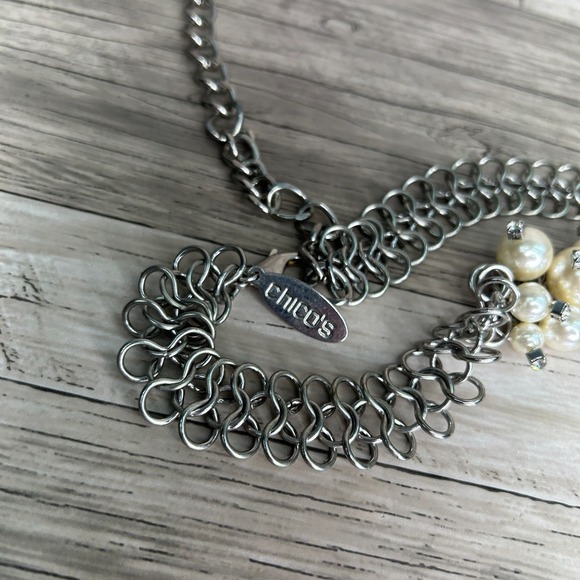 Chicos Belt Womens Belt M/L? Silver Rhinestone Diamond Metal Pearl Bead - Picture 3 of 8